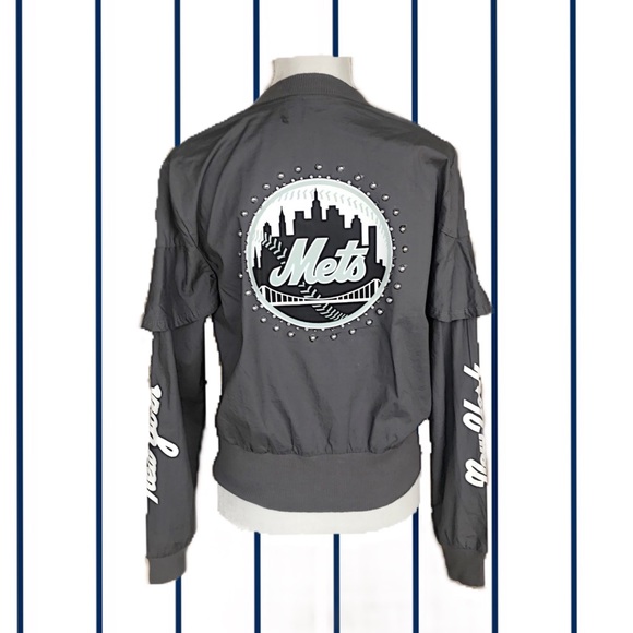 NY Mets Jacket w/ruffle & Silver glitter logos S - Picture 3 of 12